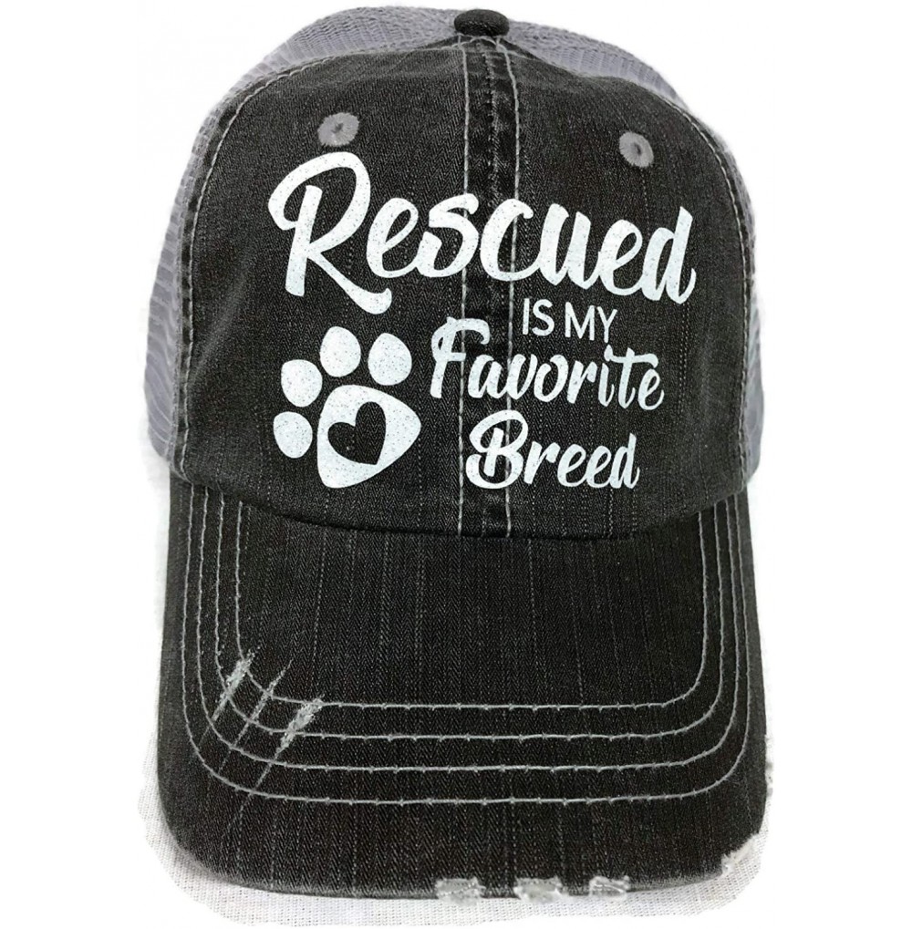 Baseball Caps White Glitter Rescued is My Favorite Breed Grey Trucker Cap Pet Animal Dog Cat - C5186LIACD8
