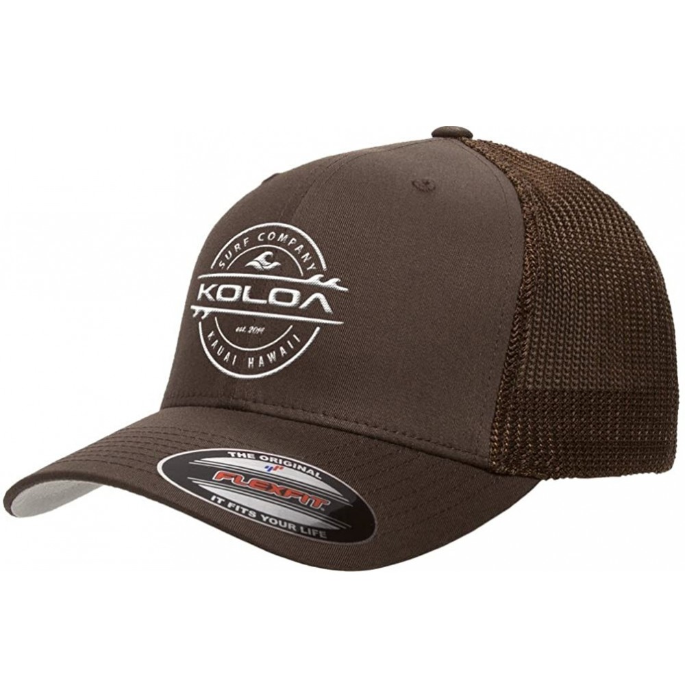 Baseball Caps Flexfit 6511 Truckers Caps - Brown With White Logo - CZ12E35BTKJ