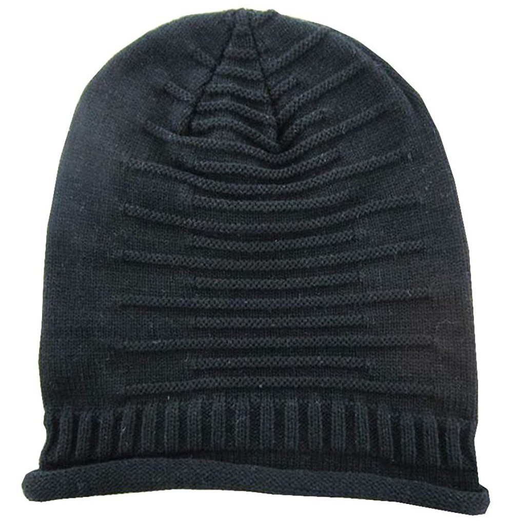 Skullies & Beanies Women Men Winter Knit Slouch Cap - Black - CS11NMTB39F