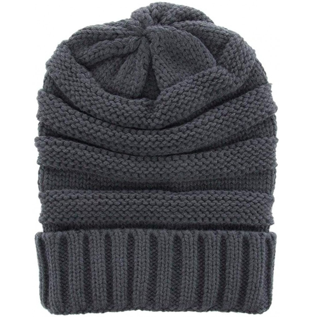 Skullies & Beanies Winter Hat for Women Snug Beanie Hat Chunky Knit Stocking Cap Soft Warm Cute - Dark Teal Gray - C51888RL2X5