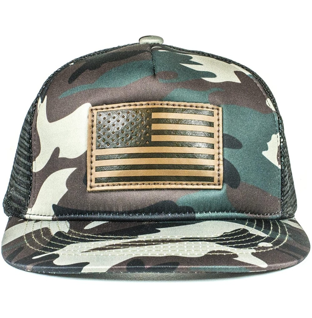 Baseball Caps USA Mesh Trucker Hat (Snapback Baseball Cap) USA Hat - Sun Protection - Camo W/Leather American Flag - CW18EQ86I5L