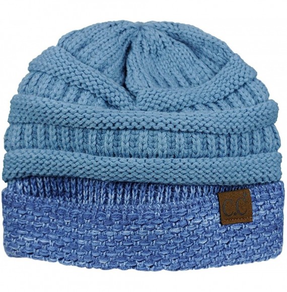 Skullies & Beanies Cable Knit Soft Stretch Multicolor Stitch Cuff Skully Beanie Hat - Denim - C3186Z3O3EL