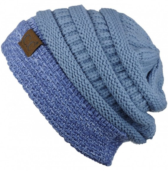 Skullies & Beanies Cable Knit Soft Stretch Multicolor Stitch Cuff Skully Beanie Hat - Denim - C3186Z3O3EL