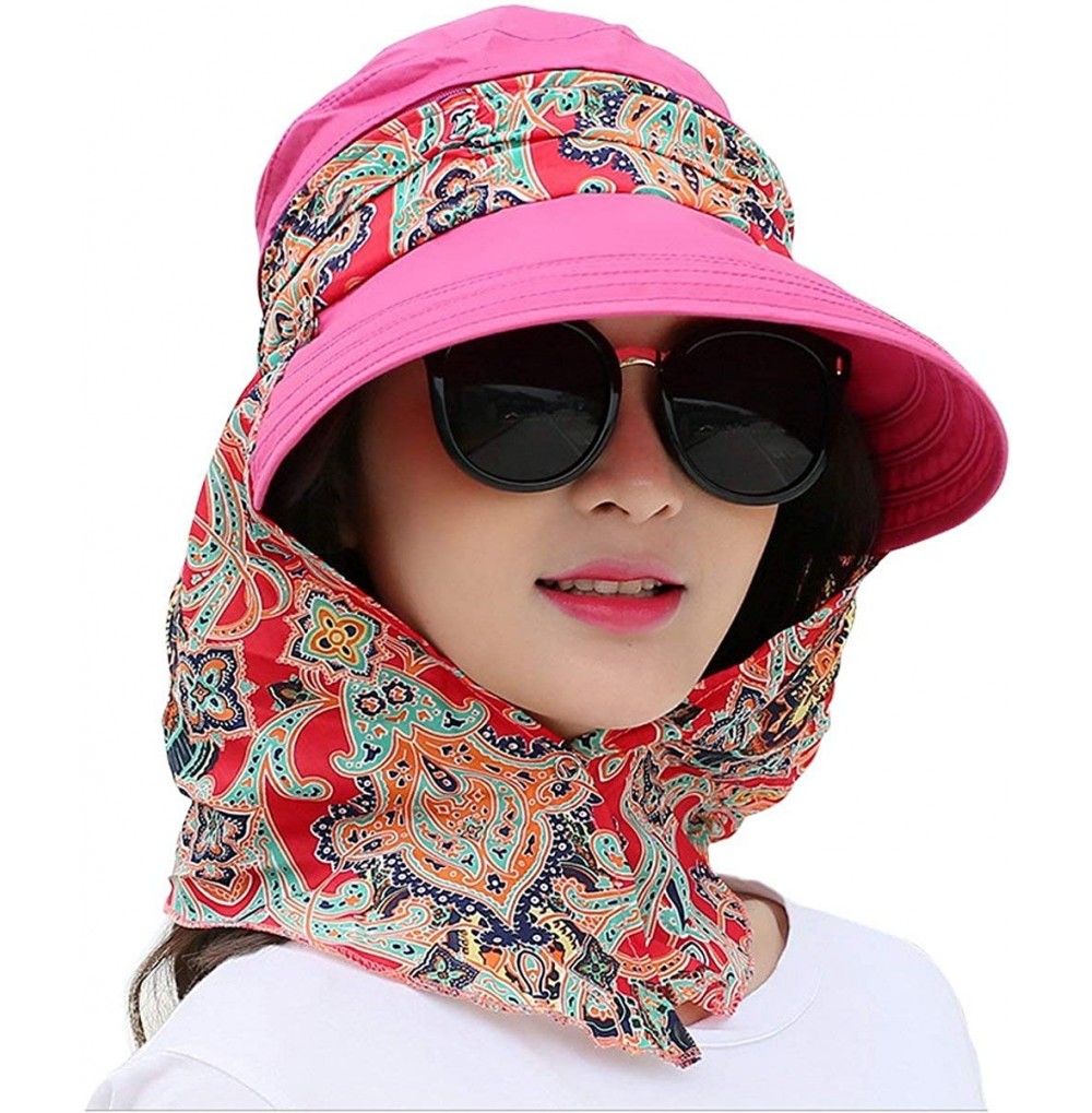 Sun Hats Women's UPF+50 Sun Visor Detachable Flap Hat Foldable Wide Brimmed UV Protection Hat - 02r Red - CT18T4UUCLN