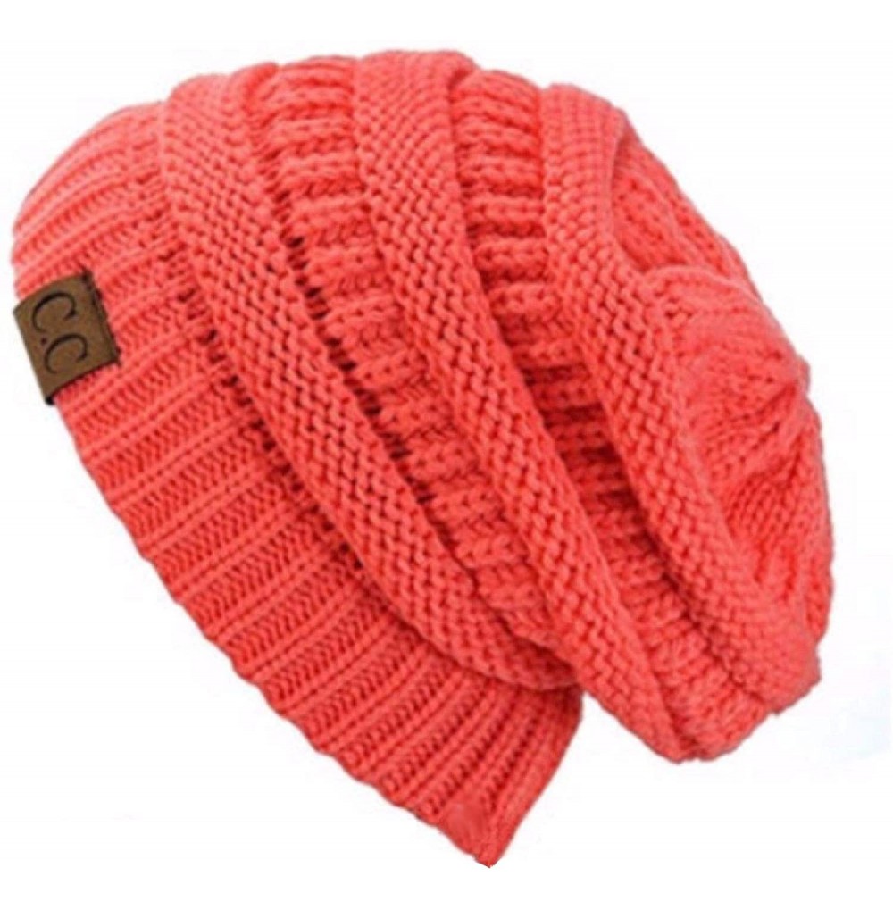 Skullies & Beanies Unisex Plain CC Beanie Cap Warm Thick Bubble Knit Winter Ski Hat - Rose Pink - CR18IKE9TRW
