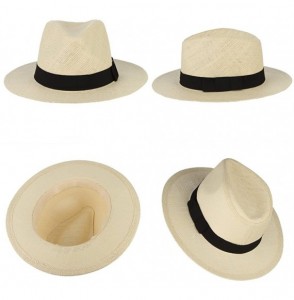 Fedoras Fedora Panama Hat Black Banded Wide Brim Summer Straw Cap - Beige - C418D6IR27Q