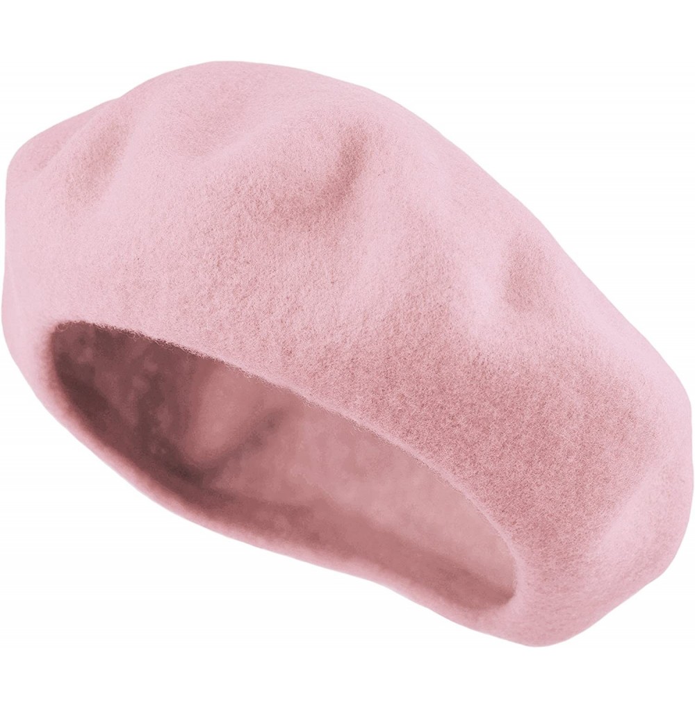 Berets Traditional Women's Men's Solid Color Plain Wool French Beret One Size - Light Pink - C9189YI0LNR