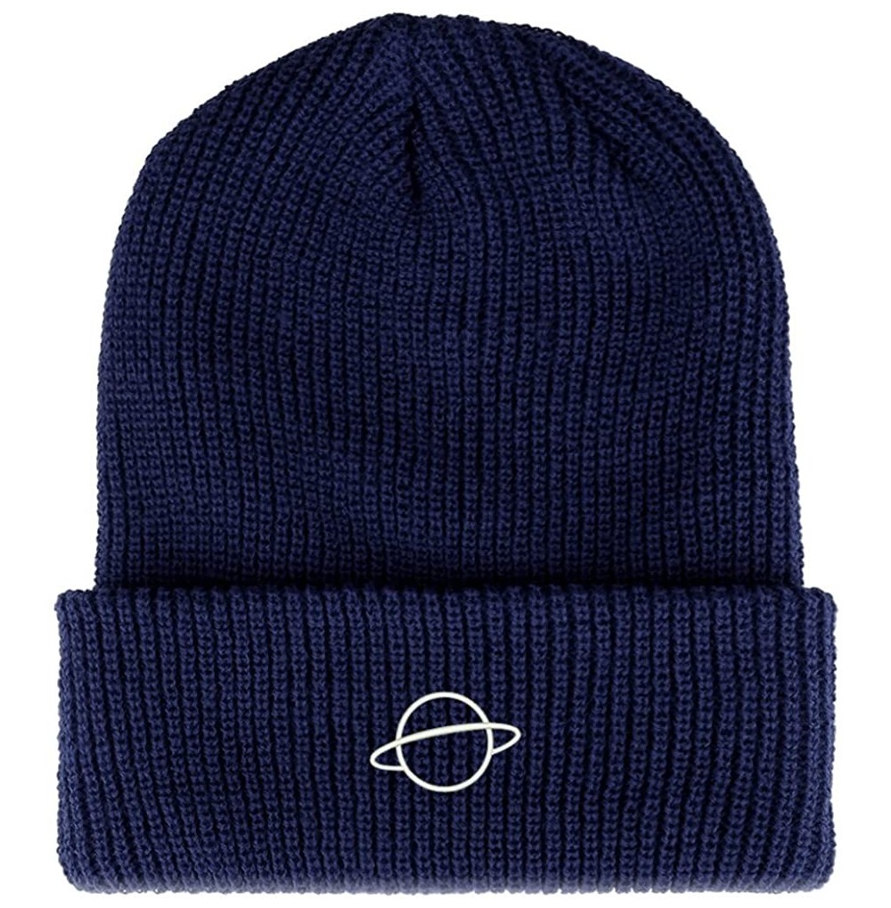 Skullies & Beanies Planet Embroidered Ribbed Cuffed Knit Beanie - Navy - C1189GWUHES