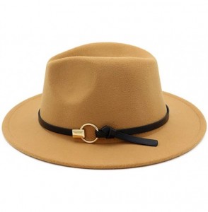 Fedoras Women Gold Belt Buckle Wool Felt Fedora Hat Winter Fashion Dress Panama Hat - Light Tan - C318YIH5L59