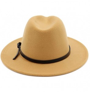 Fedoras Women Gold Belt Buckle Wool Felt Fedora Hat Winter Fashion Dress Panama Hat - Light Tan - C318YIH5L59