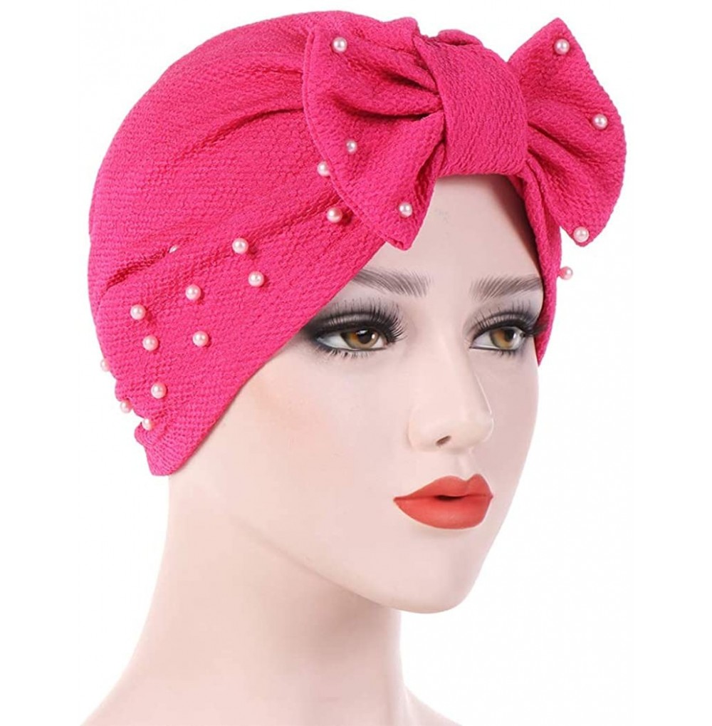 Skullies & Beanies Womens Bowknot Turban Headwear Puggaree - Rose Red5 - C618H066MNY