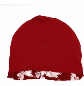 Skullies & Beanies Floral Lace Beanie Hat Chemo Cap Stretch Slouchy Turban Headwear - Butterfly Burgundy - CG18CEDAG4A
