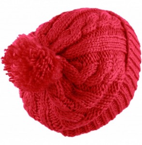 Skullies & Beanies Women Winter Oversized Chunky Thick Stretchy Knitted Pom Pom Beanie Fleece Lined Beanie Hat - 1. Curly Red...