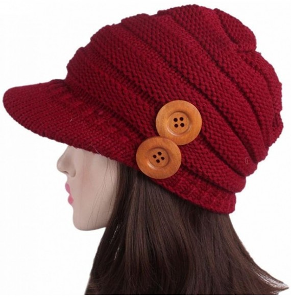 Skullies & Beanies Women Ladies Winter Knitting Hat Warm Wool Snow Ski Caps With Visor - U-red - C71897MMLU3