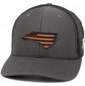 Baseball Caps 'Midnight North Carolina Patriot' Black Leather Patch Hat Curved Trucker - OSFA/Black - Heather Grey/Black - CO...