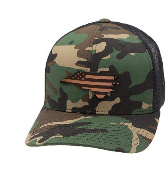 Baseball Caps 'Midnight North Carolina Patriot' Black Leather Patch Hat Curved Trucker - OSFA/Black - Heather Grey/Black - CO...
