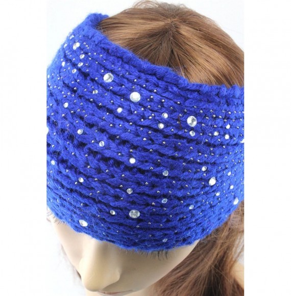 Skullies & Beanies Women Fashion Crochet Rhinestone Headband Knitted Hat Cap Headwrap Band - Black - CO187INK64W