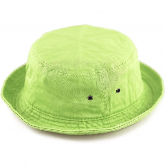 Bucket Hats Unisex 100% Cotton Packable Summer Travel Bucket Beach Sun Hat - Lime - CG17XW9O2NW