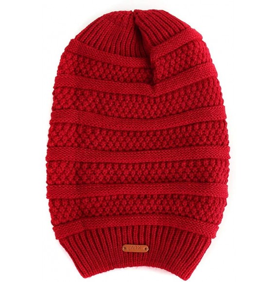 Skullies & Beanies Women Ladies Winter Knitting Hat Warm Artificial Wool Snow Ski Caps With Visor - S1101-wine Red - CD192ZWZ0XT