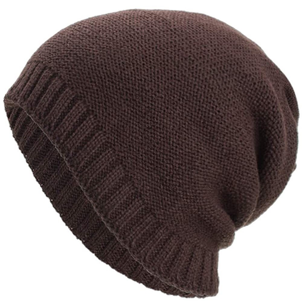 Skullies & Beanies Unisex Men Women Winter Knit Warm Hat Ski Baggy Slouchy Beanie Skull Cap - Coffee - CD18HT8L53Q