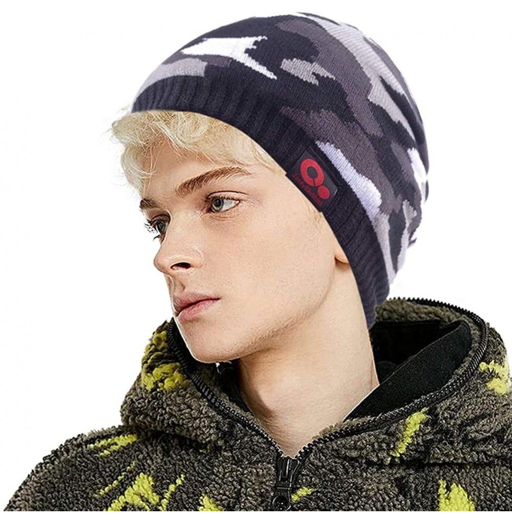 Skullies & Beanies Winter Beanies Fleece Lined Camo Knit Hat Ski Skull Cap for Men Women - Black - CX18AE5NNCE