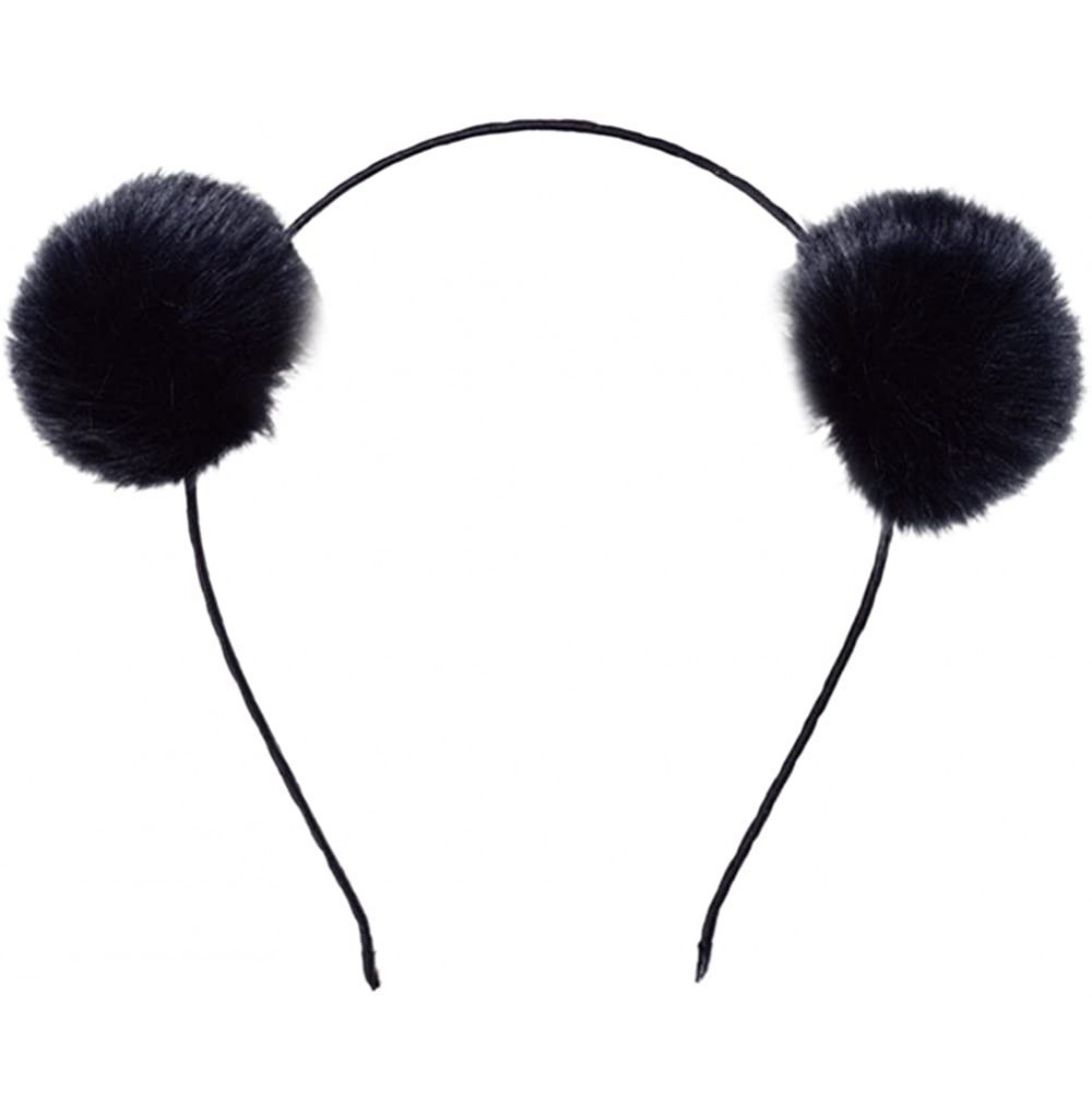 Headbands Girl's Adorable Fur Ball Pompom Ball Hair Hoops Headbands - Black - CW17XW0WWOO