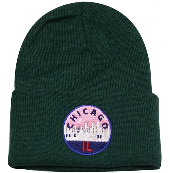 Skullies & Beanies Sk901 Chicago Patch Basic Winter Beanie Hats - Hunter Green - C41864XT7C6