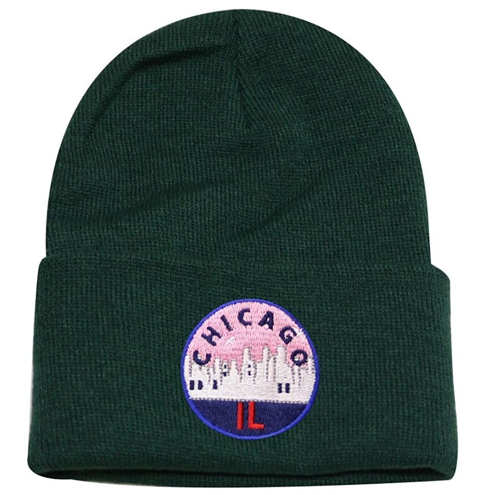 Skullies & Beanies Sk901 Chicago Patch Basic Winter Beanie Hats - Hunter Green - C41864XT7C6