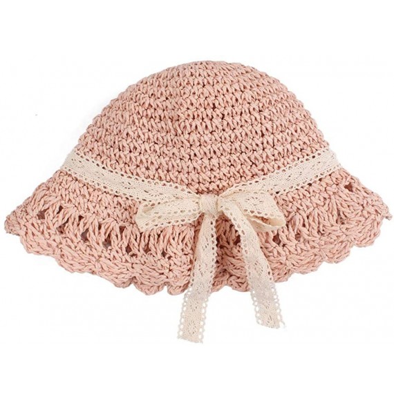 Sun Hats Women Summer Sun Hat Girls Handmade Straw Hat Foldable Family Style Wide Brim Caps - Girls-pink - CA18QWNRRDC