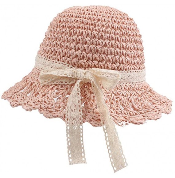 Sun Hats Women Summer Sun Hat Girls Handmade Straw Hat Foldable Family Style Wide Brim Caps - Girls-pink - CA18QWNRRDC