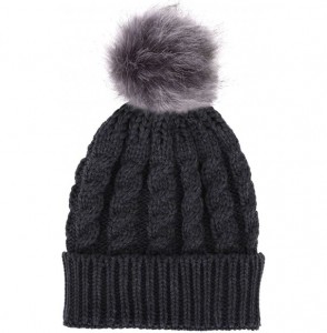 Skullies & Beanies Women's Winter Soft Chunky Cable Knit Pom Pom Beanie Hats Skull Ski Cap - Heather Grey - C8188ANW9RX