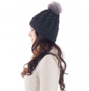 Skullies & Beanies Women's Winter Soft Chunky Cable Knit Pom Pom Beanie Hats Skull Ski Cap - Heather Grey - C8188ANW9RX
