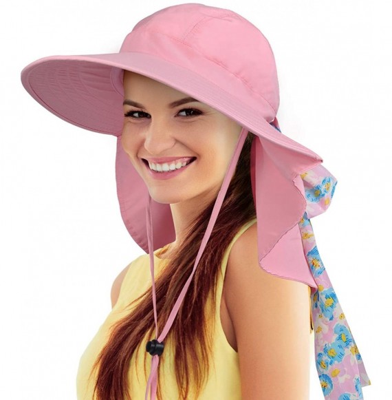 Sun Hats Women Large Brim Adjustable UPF 50+ Sun Hat Safari with Floral Ribbon for Beach Hiking Camping Fishing Gardening - C...