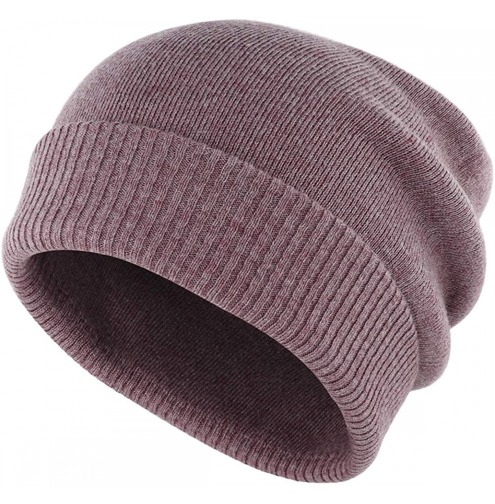 Skullies & Beanies Oversize Winter Beanie Hat - 30% Cashmere - Stretch Fitted - Purple - CN18Z2SCWII
