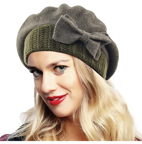 Berets Womens Beret 100% Wool French Beret Beanie Winter Hats Hy022 - Green - CT18HM3GDUI