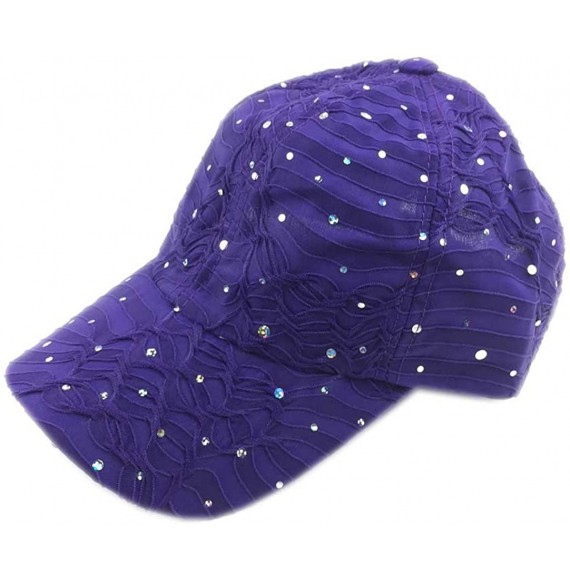 Baseball Caps Rhinestone Glitter Sequin Baseball Cap Hat Adjustable - Purple - CF17XWGMN6Y