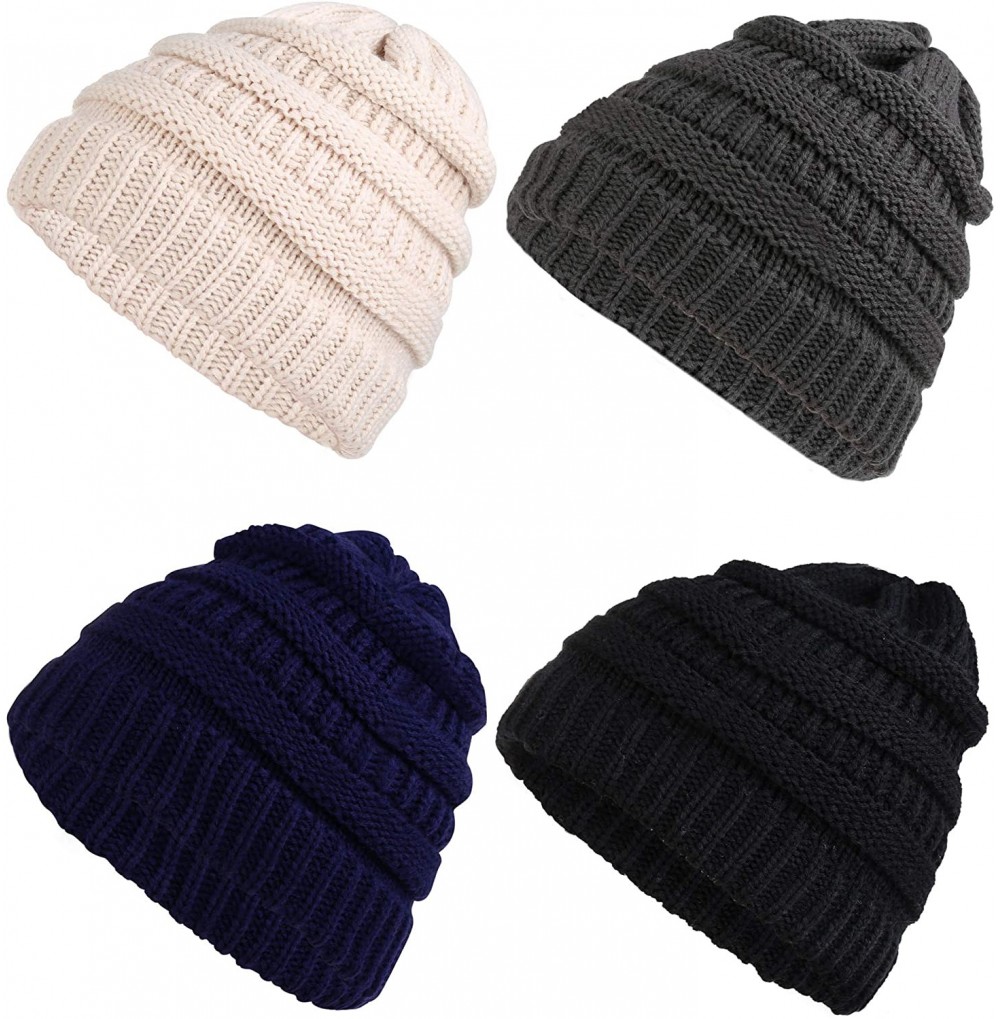 Skullies & Beanies 4Pack Cable Knit Beanie Skully Trendy Warm Chunky Stretch Soft Beanie Hats for Women Men Winter Headache H...
