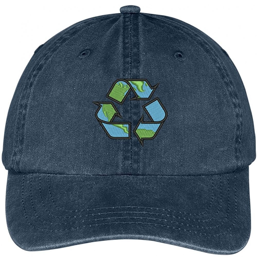 Baseball Caps Recycling Earth Embroidered Cotton Washed Baseball Cap - Navy - C112KMER7BP