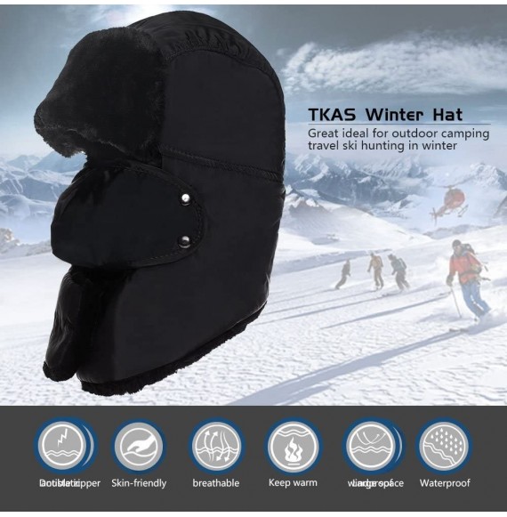 Bomber Hats Winter Ski Snow Hat Cap Aviator Bomber Hunting Trooper Cold Weather Windproof - Black - CZ186ID6MAX