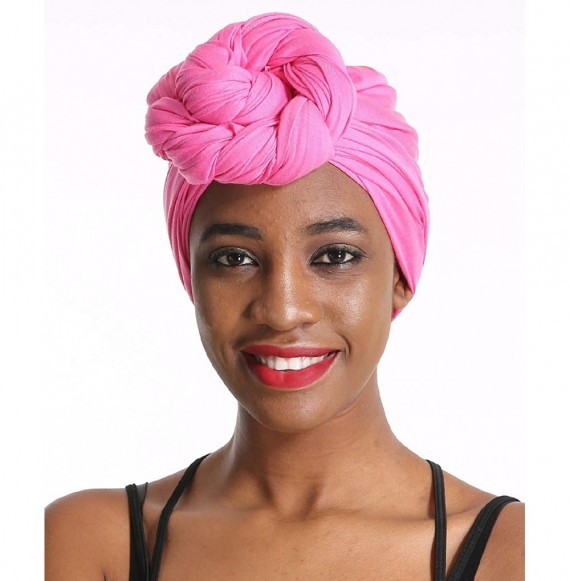 Headbands Solid Color Head Wrap & Scarf - Stretch Jersey Knit Hair Wrap- Long Turbans - Bright Pink - C918QRHK37L