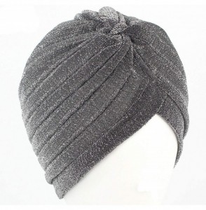 Sun Hats Shiny Turban Hat Headwraps Twist Pleated Hair Wrap Stretch Turban - Silver Paillette - C2198H7506T