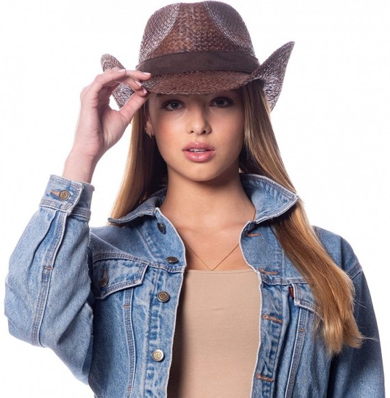 Cowboy Hats Men's & Women's Western Style Cowboy/Cowgirl Straw Hat - Cow1807brown - CJ18QN04Z2C