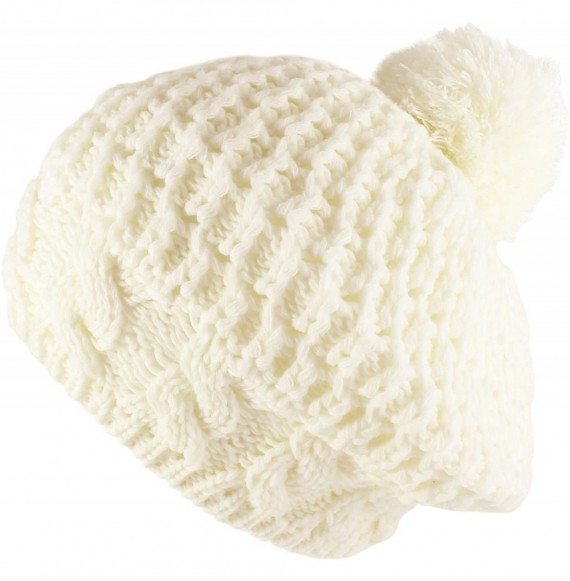 Berets Thick Crochet Knit Pom Pom Beret Winter Ski Hat - White - C311QCV3TPV