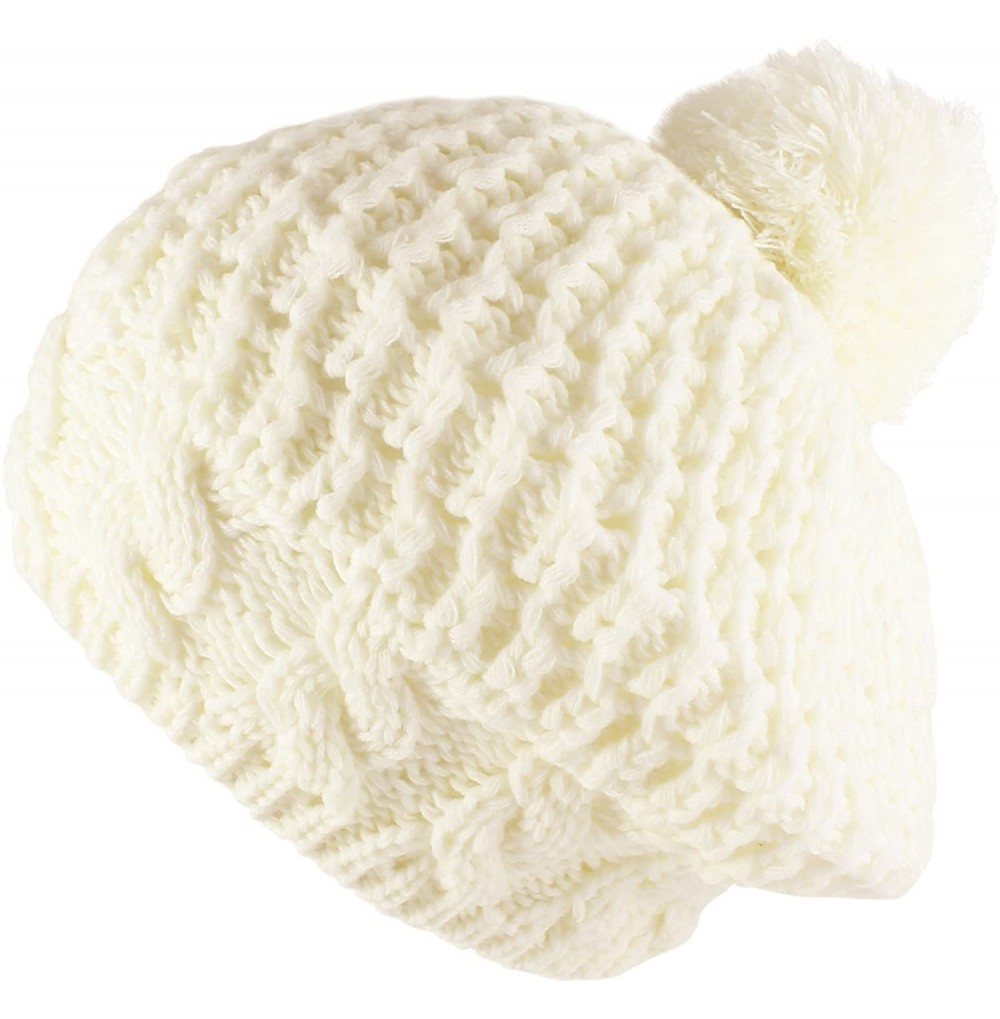 Berets Thick Crochet Knit Pom Pom Beret Winter Ski Hat - White - C311QCV3TPV