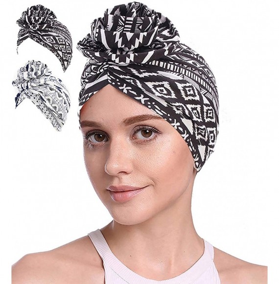 Skullies & Beanies Cotton Turbans for Women Flower Knot Headwrap Pre-Tied Bonnet Boho Pattern Chemo caps for Hair Loss - CX18...