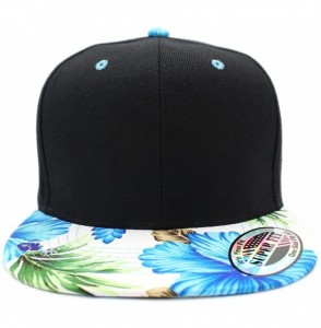 Baseball Caps Plain Hawaiian Flower Printed Brim Flat Bill Snapback Cap - White/Turquoise - CK18069ISMQ