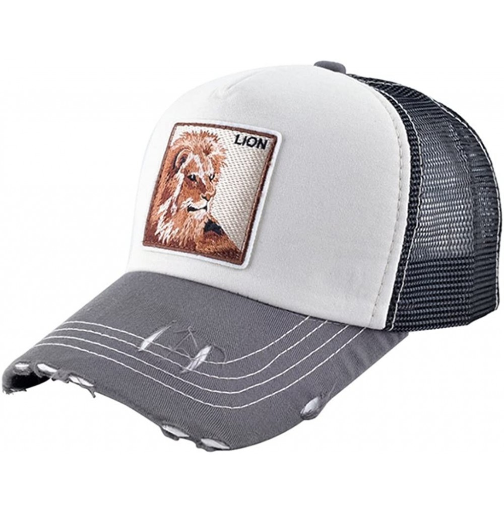 Baseball Caps Unisex Animal Mesh Trucker Hat Snapback Square Patch Baseball Caps - Beige Lion - CF18GLIUA39