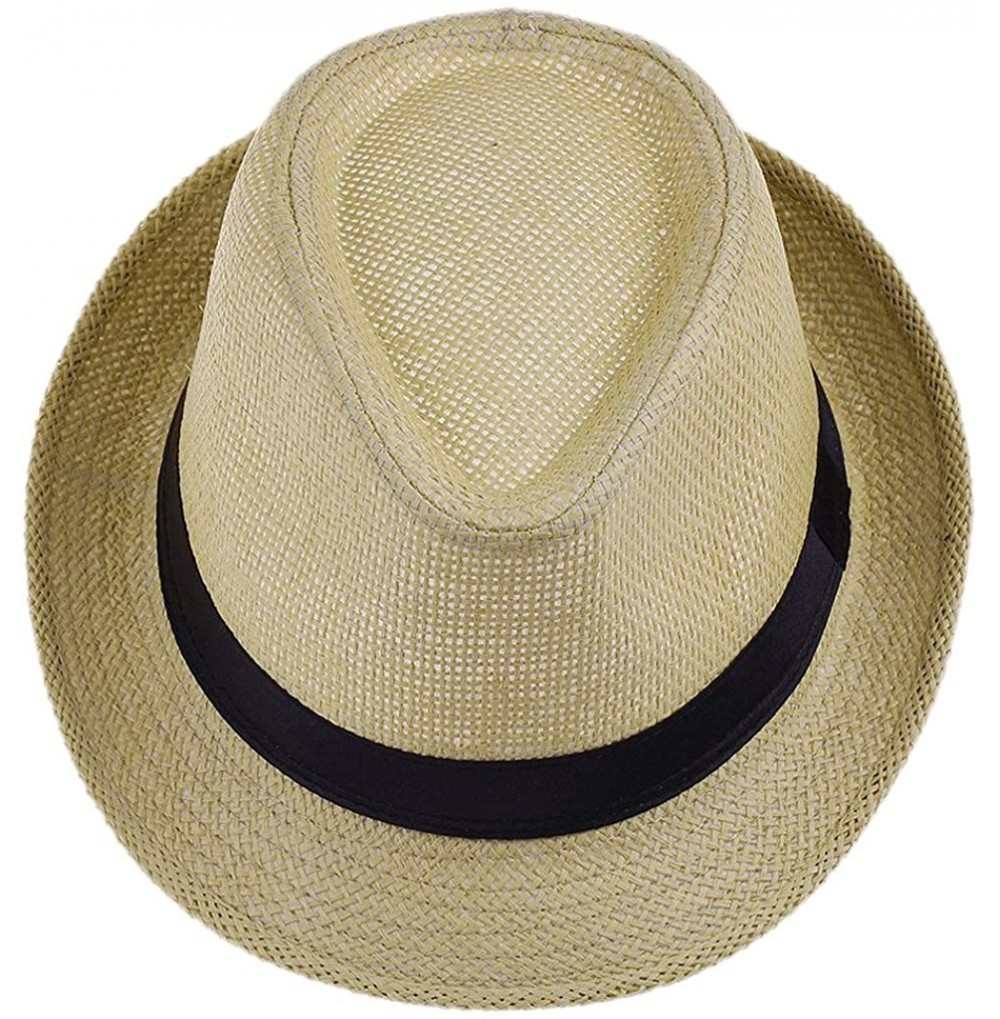 Sun Hats Women Fedora Trilby Beach Sun PP Braid Straw Panama Hat Beige - CE11JXSHG3L