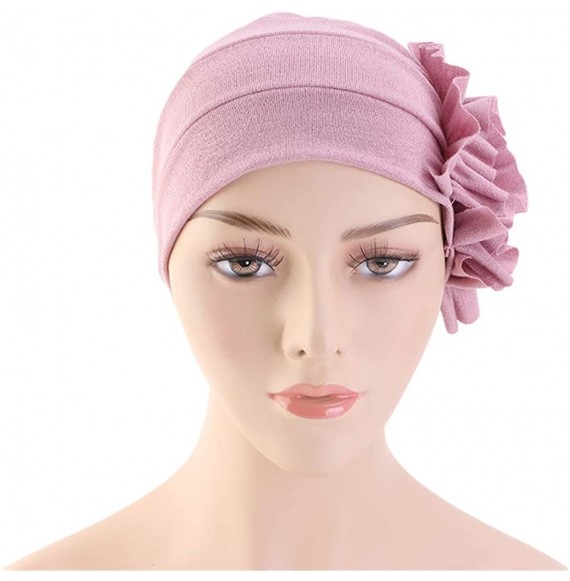Skullies & Beanies New Women's Cotton Flower Elastic Turban Beanie Chemo Cap Hair Loss Hat - Russet-red - CA18RM68OO0