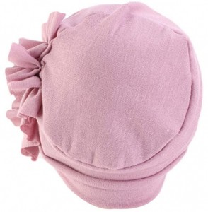 Skullies & Beanies New Women's Cotton Flower Elastic Turban Beanie Chemo Cap Hair Loss Hat - Russet-red - CA18RM68OO0